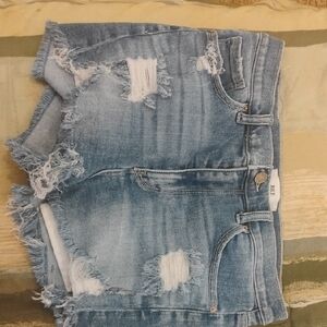 BKE Blue Distressed Jean Shorts Raw Hem